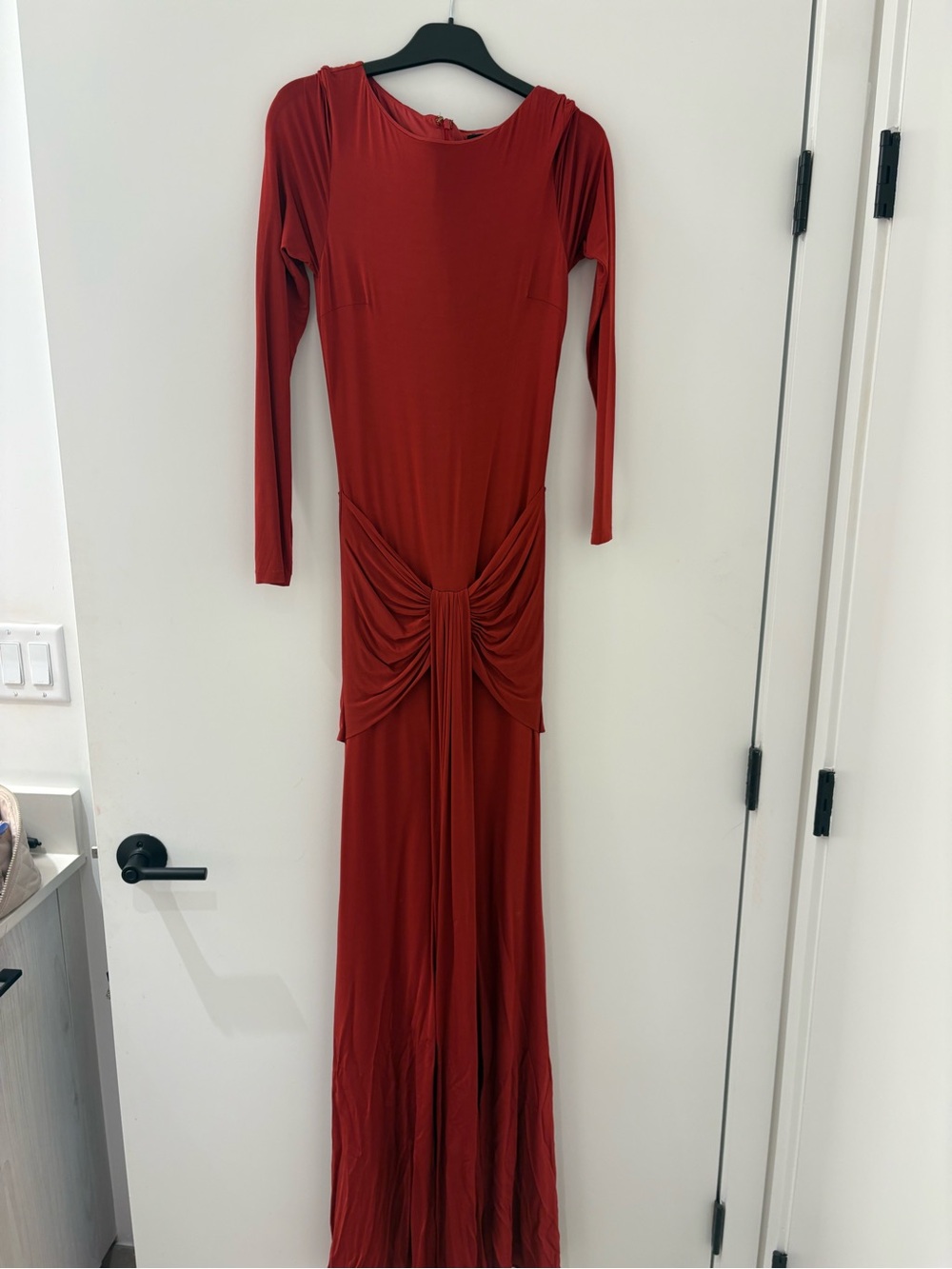 PatBO Gala Red Long Sleeve Twist-Front Maxi Dress